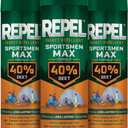 Repel Insect Repellent Sportsmen Max Formula 40% DEET, 6.5 Ounces, Long-Lasting Aerosol Insect Repellent Spray Repels Mosquitoes, Ticks, Gnats, Biting Flies, Chiggers and Fleas, 3 Pack
