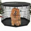 PJYuCien Dog Playpen - 8 Panels 42 inchH Metal Foldable Exercise Pen, Pet Fence Puppy Crate Kennel Indoor Outdoor with Top Cover & Bottom Pad for Medium Large Pets Black