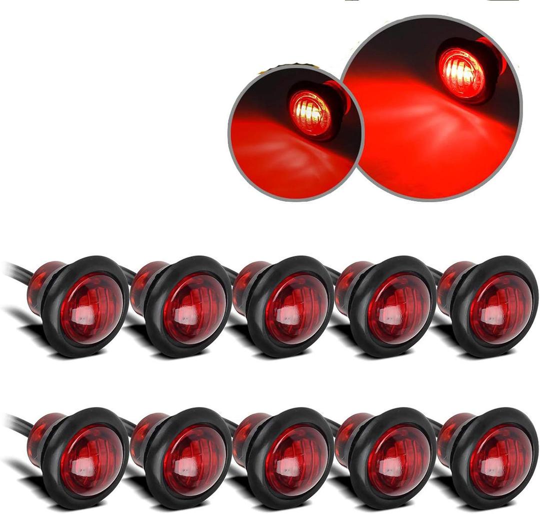 Partsam 10pcs 3/4" Red LED Clearance Marker Lights - Trailer Bullet Grommet Lights with Dual Function & 3 Wire Connection