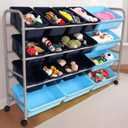 Kids Toy Storage Organizer, 4 Layers Multipurpose Metal Toy Storage Rack with 18 Detachable Plastic Large Small Bins for School Playroom Nursery Kids Room (Blue)