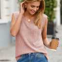Cicy Bell Womens Ribbed Cap Sleeve Tank Tops V Neck Knit Summer Casual Shirts Lightweight Pullover Sweater Vest (Pink, S)
