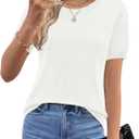 Elesomo Womens Sweaters Summer Short Sleeve Crew Neck Casual Pullover Tops (White, M)