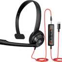 NUBWO HW02 USB C/3.5 Headset with Microphone,Computer Headset with in-line Mute & Volume Control,Wired Headset for Laptop,Skype,Zoom,Call Center,Meetings,Webinar,Home, Black, HW02C-WY-NUBWO-BLACK (Dark)