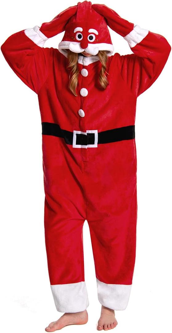 OLAOLA Unisex Adult Christmas Costume, Plush Santa Onesie Reindeer Gingerbread Snowman One-Piece Cosplay Pajamas (Small)