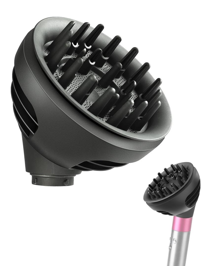 Wave+Curl Diffuser for Dyson Airwrap Styler, Upgraded Diffuser Nozzle Attachment for Dyson Airwrap HS01 HS05 HS08 for Wavy Curly or Coily Hair Type (Gray)