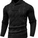 Men's Casual Knit Fisherman Sweaters Fall Winter Sweater V-Neck Cable Pullover Warm Knit Sweater for Men (Large, Black)