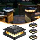 Brightown Solar Post Cap Lights Outdoor 4-Pack, Waterproof Fence Post Solar Lights for 4x4 Wood/Vinyl Posts, 16 LED Deck Post Lights with 2 Color Modes Decorate Patio Porch Garden (Black)
