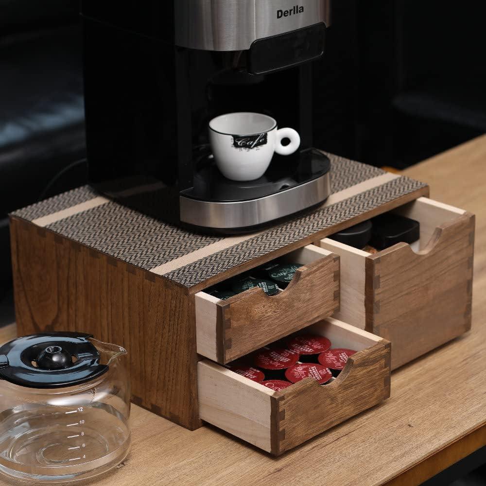 DDYURI Coffee Pods Storage Drawer Holder for Capsules Multi Functional Desk Organizer Drawers For K cups Coffee Maker Brew Kitchen Mini Wooden Box Chest Sideboard Counter Organization CF2D3C, Dark