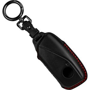 Tukellen for BMW Leather Key Fob Cover Compatible with 2023 2024 2025 2026 BMW 5/7 Series IX I5 M60 X5 X7 X6 IX I7 (Black(Red line))