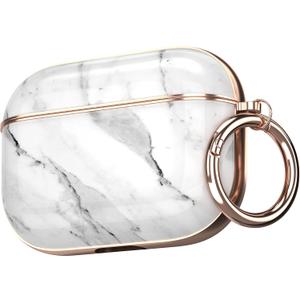 Maxjoy for AirPods Pro Case, Cute AirPod Pro Case Protective Hard AirPod Pro Cover for Women Men with Keychain for AirPods Pro Charging Cover 2019, White Marble