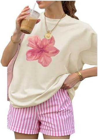 SOLY HUX Women's 2 Piece Outfits Floral Short Sleeve T Shirt and Striped Shorts Vacation Summer Set Small