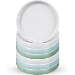 Zubebe 6 Pcs 4 Inch Ceramic Plant Saucer Round Planter Pot Drainage Tray Planter Water Drip Tray Flower Pot Saucers for Indoor Outdoor Holding Water Drips and Soil, White, Blue, Green