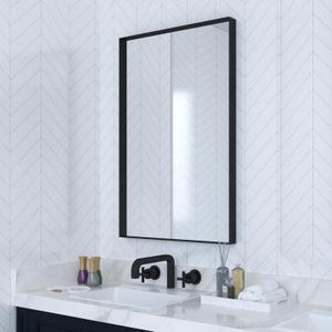 VocalStar Black Metal Framed Bathroom Mirror for Wall, 18 x 26 Inch Square Corner Rectangle Black Bathroom Vanity Mirror Modern Farmhouse, 1/4-inch Shatterproof Glass | Ultra-Flush Hanging