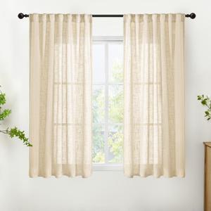 YoungsTex Burlap Natural Linen Curtains 45 Inch Length, Short Drapes Textured Semi Sheer with Rod Pocket Back Tab Lightweight for Living Room Window, 2 Panels, 42 X 45 Inch