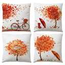 ULOVE LOVE YOURSELF 4Pack Decorative Autumn Fall Throw Pillow Cover Maple Leaf Bicycle Tree Umbrella Cushion Case Shell Happy Fall Pillow Case for Car Sofa Bed Couch 18 x 18 Inches