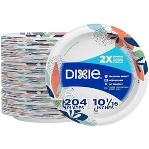 Dixie Large Paper Plates, 10 Inch, 68 Count, 3 PCs 2X Stronger*, Microwave-Safe, Soak-Proof, Cut Resistant, Disposable Plates For Everyday Breakfast, Lunch, & Dinner Meals