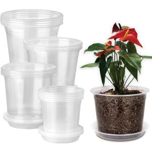 RAOOKIF 7/6/5/4 Inch Clear Nursery Pots with Drainage Holes, 20 Pack Nursery Pots for Plants with Saucers, Durable Plastic Seedling Pot for Indoor and Outdoor Planting