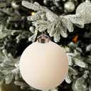 6 Pcs 4 Inch Flocked Velvet Christmas Tree Ball Ornament Glass Velvet Xmas Hanging Ornament Large Flocked Felt Decoration for Xmas Tree Wreath Home Garland Holiday Party Decor (White)