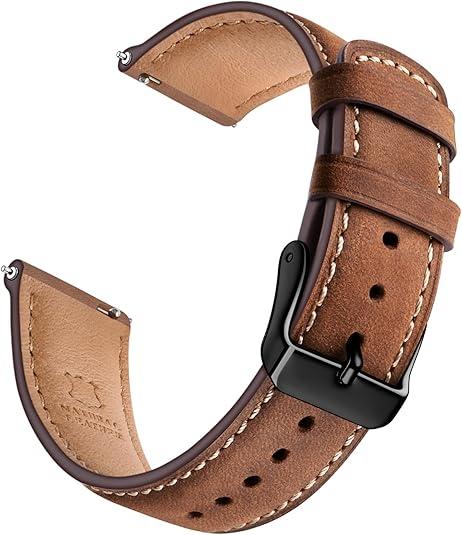 SUNFWR Quick Release Leather Watch Band 18mm 20mm 22mm 24mm for Men Women, Vintage Genuine Leather Strap for Samsung Galaxy Watch 6/Classic/Gear S3/Garmin/Huawei/Timex Watch Bands