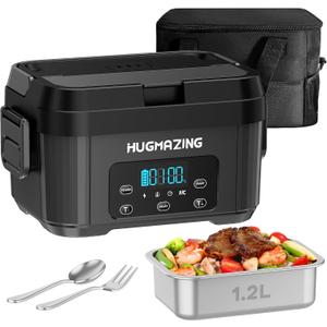 Hugmazing Cordless Electric Lunch Box for Adults, Men & Women Rechargeable Self-Heating Food Warmer with 1.2L SS Container, Battery-Powered Heated Lunch Box, Perfect for Work and Travel Use (Grey)