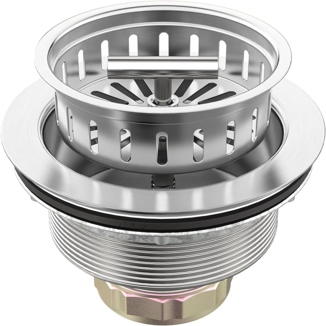 BOTEMY B9171 Kitchen Sink Drain 3 1/2 Inch Kitchen Sink Drain Strainer Assmebly Kit Stainless Steel Sink Strainer Basket/Drain Stopper for 3.5'' Standard American Drain Hole (Brushed)
