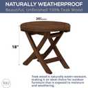 Teak Wood Folding Round Side Table, Teak Oil Finish for Camping & Outdoor Entertaining, Ideal End Table for Backyard, Porch, Balcony (20" D x 20" W x 18" H)