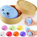 Dumpling Squishy Toys, Gaint Dumpling Squishy Mystery Box, Colorful Squishies Dumplings Stress Balls Toy, Stocking Stuffers with Food Steamer Stretchy Desk Toy (Blue)