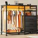 WLIVE Black Dresser with Hanging Rack for Bedroom, 3 Drawer Dresser with LED Lights & Charging Station, Fabric Dressers & Chest of Drawers, Storage Organizer with Open Shelves for Living Room, 15.8"D x 41.4"W x 45"H