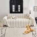 HAOMAIJIA Non Slip Couch Cover Sofa Covers for 3 Cushion Couch Washable sectional Couch Covers for Dogs pet Furniture Protector Couch Cover Blanket for Living Room (TM-Cream White, 71"x118")