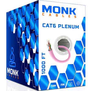 MONK CABLES | CAT6 Plenum Cable 1000ft | UTP, 23AWG, 550MHz | DSX-8000 Certified | Most Certified Cable of The Whole Market (Pink)