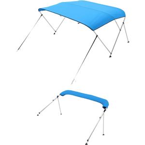 VEVOR 3 Bow Boat Bimini Tops, 600D Polyester Canopy with Aluminum Alloy Frame, Waterproof & Sun Shade Boat Awning Canopy with Storage Bag, 2 Support Poles, 4 Straps, 72"Lx(79"-84")Wx46"H, Pacific Blue