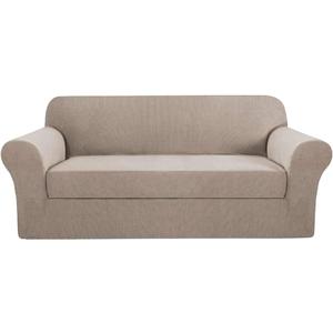2 Piece Stretch Sofa Covers Couch Covers for Living Room Furniture Slipcovers (Base Cover Plus Seat Cushion Cover) Feature Upgraded Thicker Jacquard Fabric Removable Washable (Sofa, Sand)