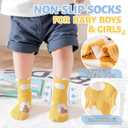 ANTSANG 12 Pairs Baby Girls Boys Toddlers Kids Grips Socks Crew Cotton Non-Slip/Anti-Skid Grips Socks(Fun Animal,3-5T)