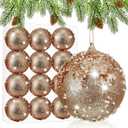 12 Pieces 3 Inch Christmas Ball Ornaments Glitter Sequin Balls Christmas Tree Balls Shatterproof Decorative Xmas Bauble Hanging Set for Xmas Holiday Decor(Champing Gold)