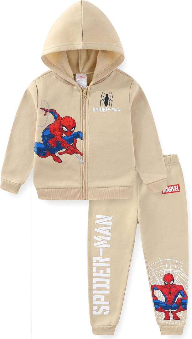 Marvel Spider-Man Boys Zip Up Hoodie and Pants Set for Big Kids (5, Beige)