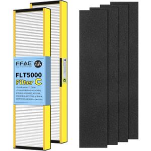 FLT5000 Filter-C True HEPA Replacement Filter for Guardian AC5000E AC5000 Air Purifier Compatible with AC5250PT, AC5350B, AC5350W, AC5350BCA, AC5300B Air Cleaner, 2 Pack HEPA + 4 Pre-Filters