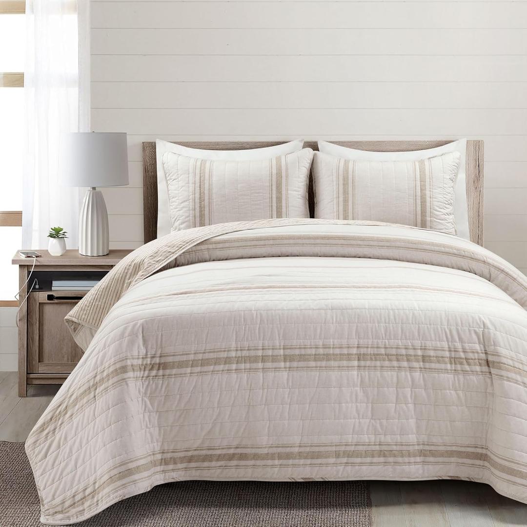 Lush Decor Stripe King Comforter Set, King Size Comforter Set, Neutral