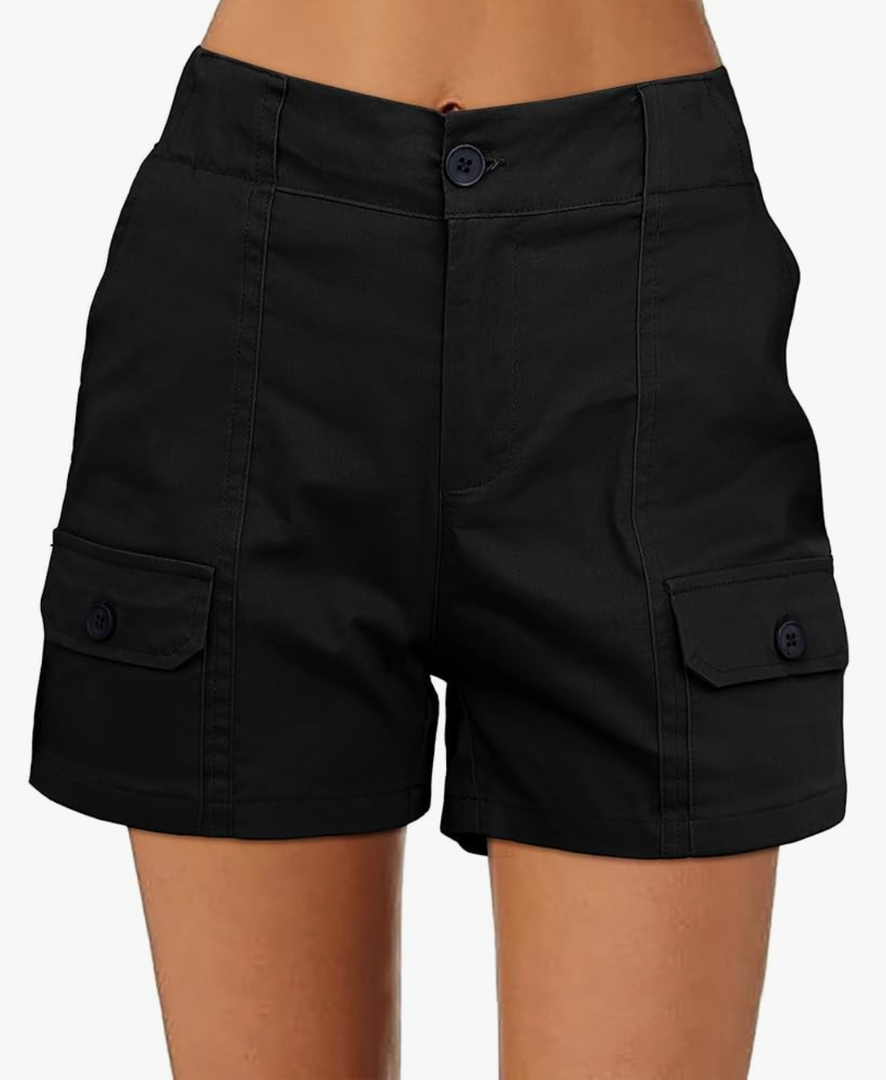luvamia Cargo Shorts for Women Casual Summer High Waisted Chino Shorts Ribbed Elastic Waist Utility Pockets Comfy Shorts M