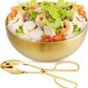 Supkiir Stainless Steel Salad Bowls with Gold Tong, 9.84.5 51oz Gold Kitchen Mixing Bowl, Large Serving Bowl Nesting Bowls for Mixing Cooking Baking Prepping Salad Soup Fruit