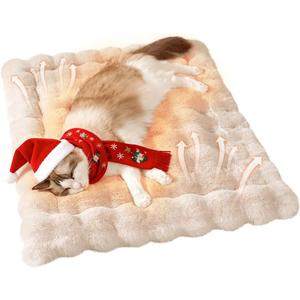 Cat Beds Cozy Pet Mat Faux Fur Kitten Pad Bed for Carriers/Couch Dog & Puppy Cute Friendly 23 x 15 Inch Medium White