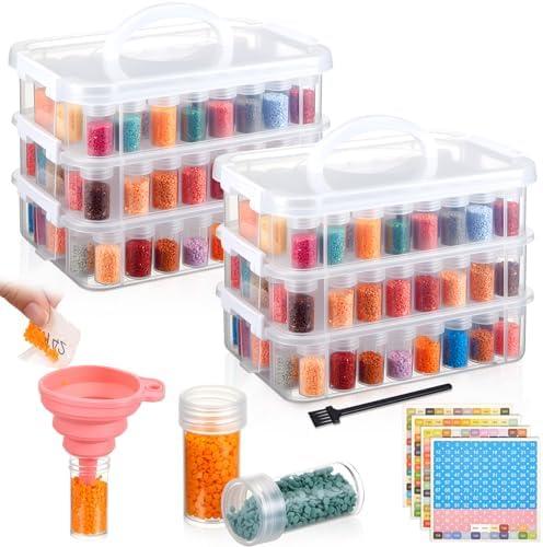 Watersay 2 Pcs 3 Tier Diamond Art Storage Containers 300 Slots Portable Bead Organizer Box, Stackable Crafts Organizers for DIY Diamond Art Craft Jewelry Bead Storage