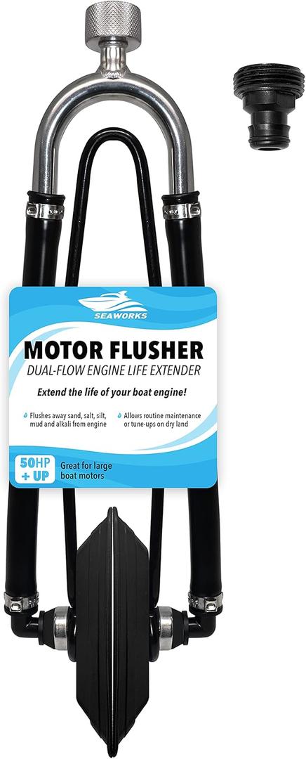 Steel Dual Feed Muff Style Heavy Duty Steel Boat Motor Flusher | Use for Antifreeze Winterization or Common Water Flush | 5/8 Inch Standard Garden Hose Connection (Black)