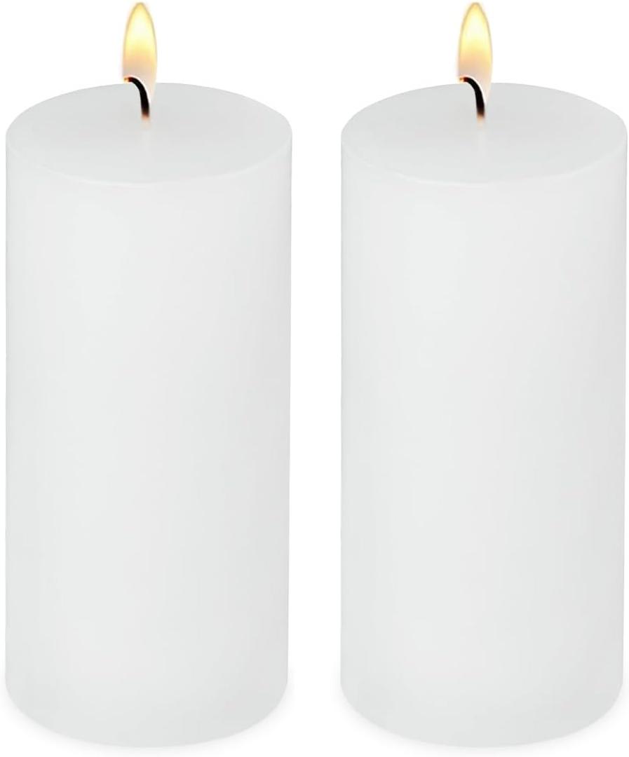 2 Pack 3x6 Inch White Unscented Pillar Candles - 70 Hour Long Burning Dripless Smokeless Candles for Home Decor Weddings Festivals Spa Meditation