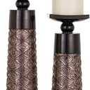 Creative Scents Dublin Brown Pillar Candle Holder Set of 2 - Home Decor Aesthetic, Coffee Table Decor Mantel Centerpieces Table Decorations, Living Room Decor or Dining Tabletop Decor -Gift Packaged