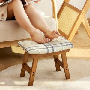 Foot Stools Ottoman, Small Foot Stool Ottoman, and Footstool, Wooden Foot Stool, Sofa Footrest Extra Seating for Living Room Entryway Office (Walnut-squares)