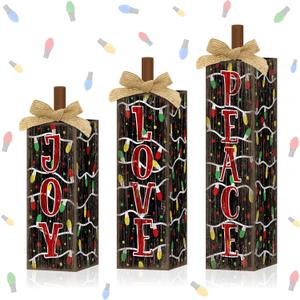 3 Pcs Christmas Sign Wooden Tiered Tray Decor, Rustic JOY Table Decor Farmhouse Tabletop Centerpieces Christmas Decorations for Home Kitchen Indoor Mantel