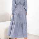 dowerme Women's Casual Dresses 2025 Fall Fashion Long Sleeve Button Up Floral Print Belted Tiered Boho Maxi Party Dress (Purple, S)