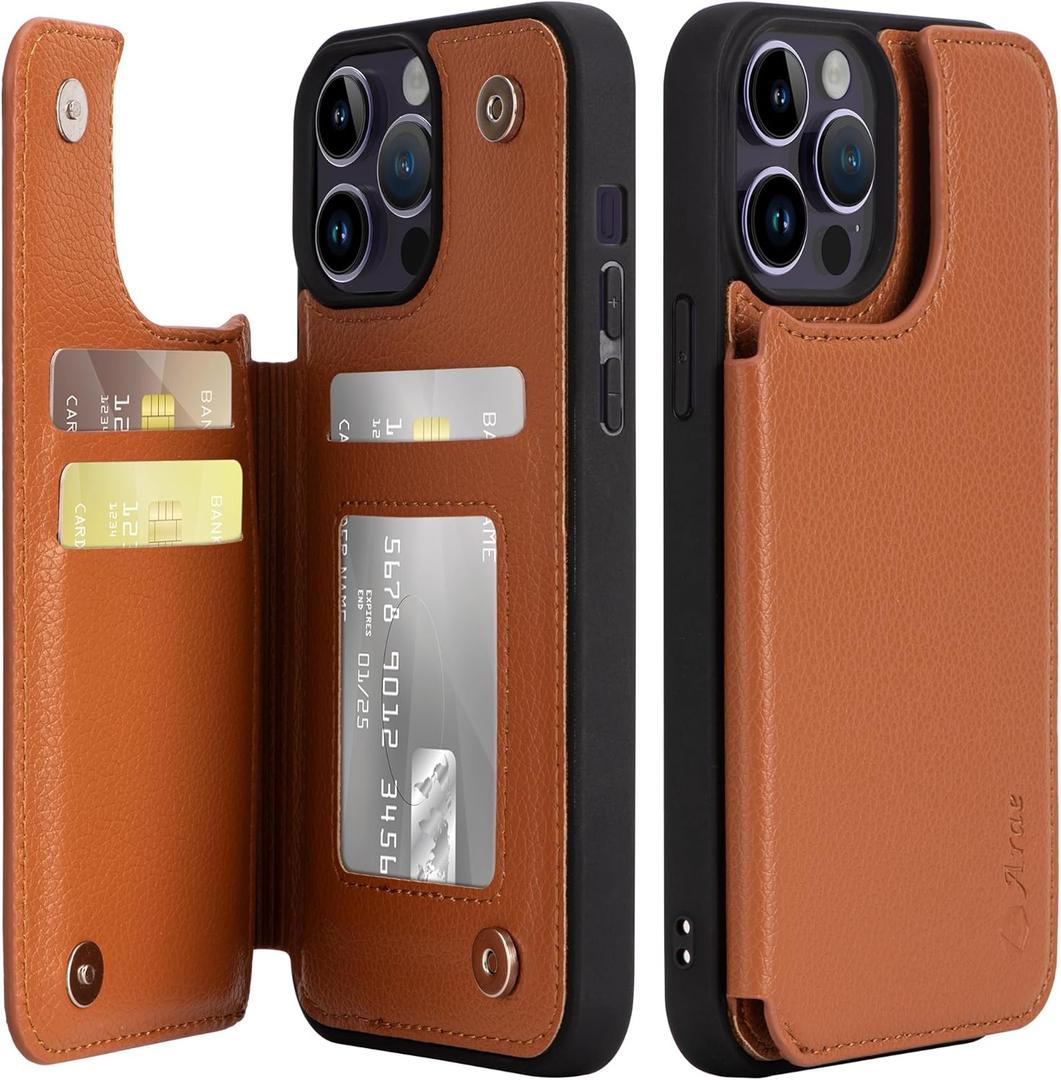 Arae Case for iPhone 14 Pro Max - Wallet Case with PU Leather Card Holder Back Flip Cover for iPhone 14 Pro Max 6.7 inch - Light Brown