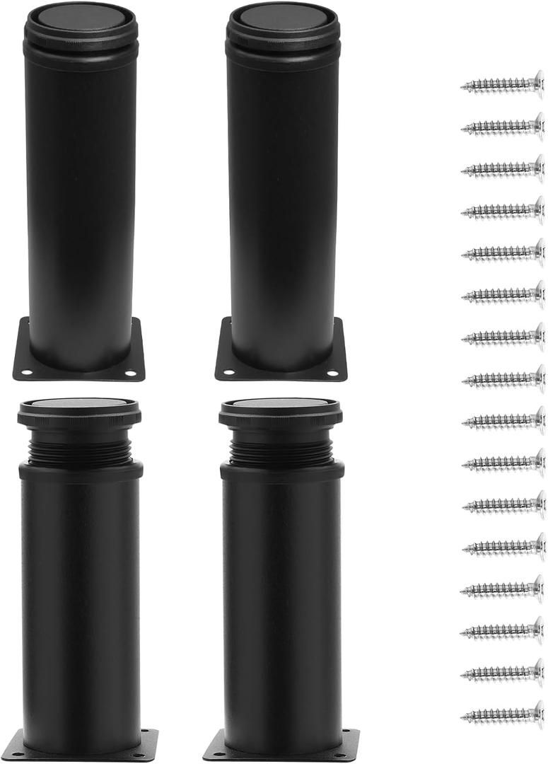 10 Inch Adjustable Furniture Legs Set of 4, Stainless Steel Cabninet Legs Black Furniture Feet - Metal Round Cabinet Feet Replacement Legs for Drawer Dresser Table Couch Sofa(50x250mm)