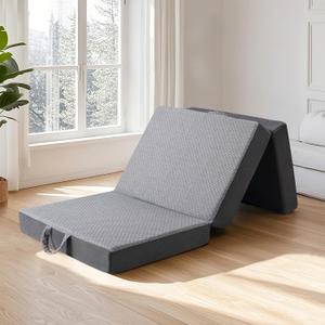 Comtrihion Portable Tri-Fold Memory Foam Mattress – 4-Inch Single Size Foldable Mattress with Washable Cover, Handle & Non-Slip Base for Travel, Camping, RV, Guest Rooms & Yoga